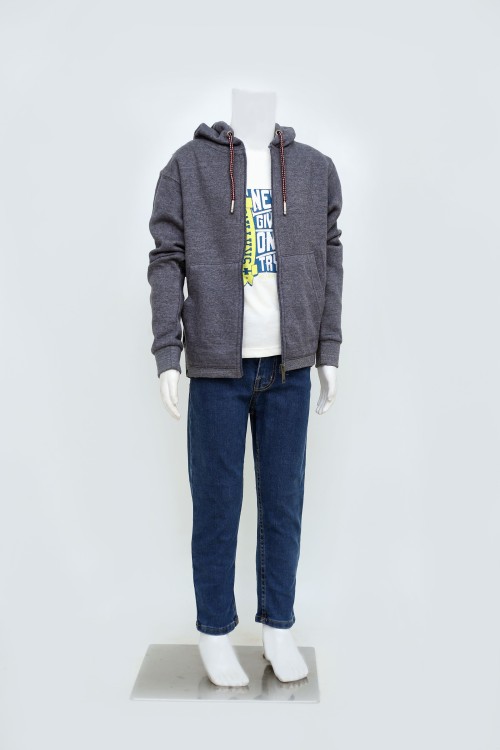 Kids Front Zipper Hoodie and Slim Fit Jeans